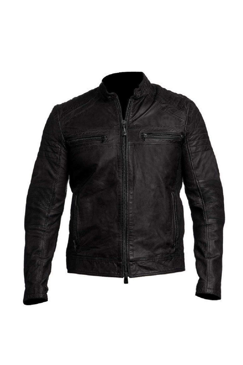 Men Leather Jackets Men's Black Cafe Racer Style Real Leather Jacket