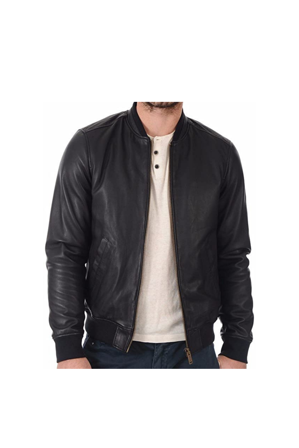 Men Bomber Jackets Men's Black Bomber Style Real Leather Jacket