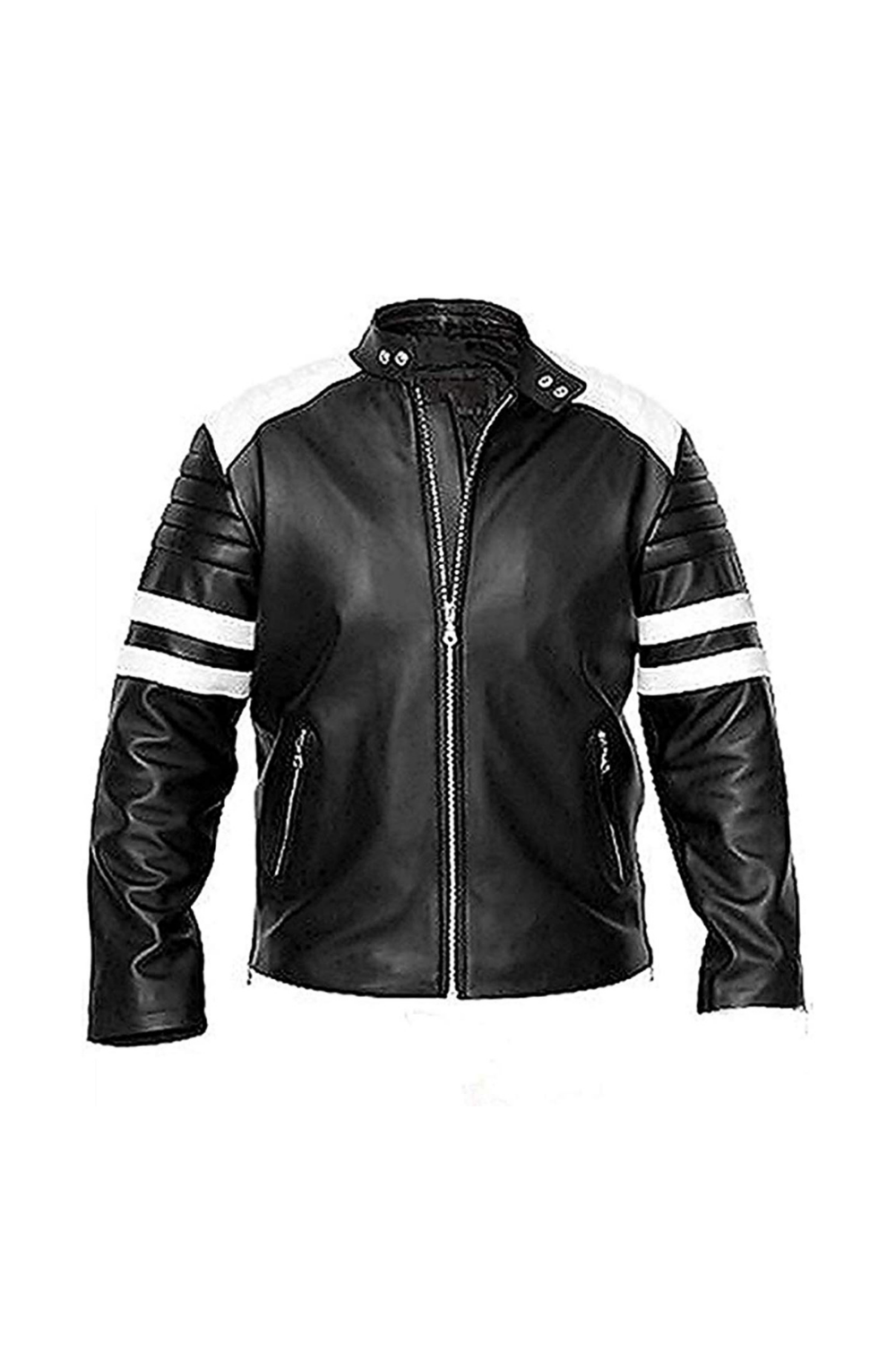Men's Biker Jackets Men's Fight Club Black And White Biker Leather Jacket