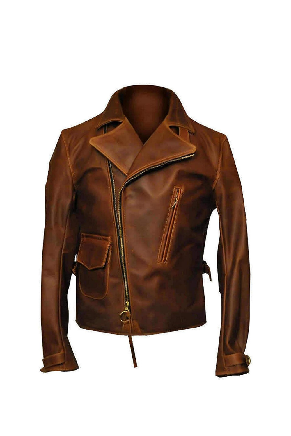 Captain America The First Avenger Vintage Style Asymmetrical Brown Leather Biker Jacket For Men