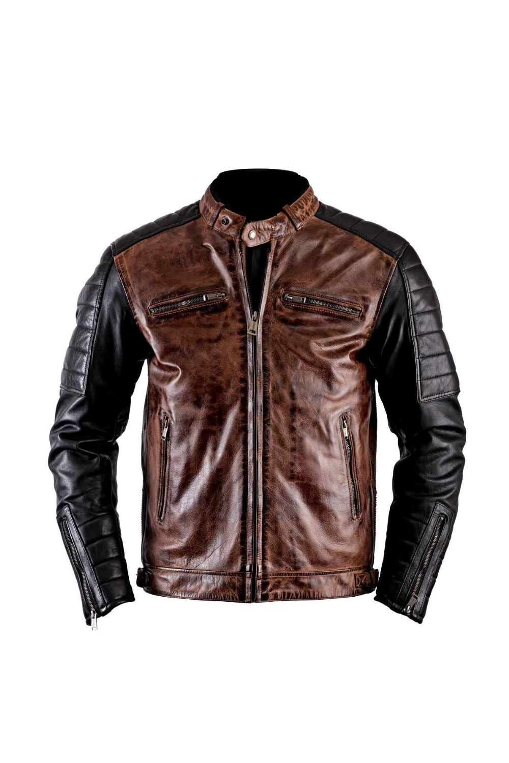 Men Leather Jackets Men's Cafe Racer Dark Brown and Black Motorcycle Leather Jacket