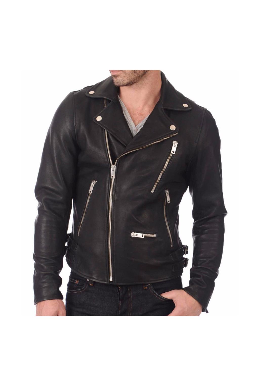 Men Leather Jackets Real Leather Biker Jacket Black Lambskin Motorcycle Jacket for Men