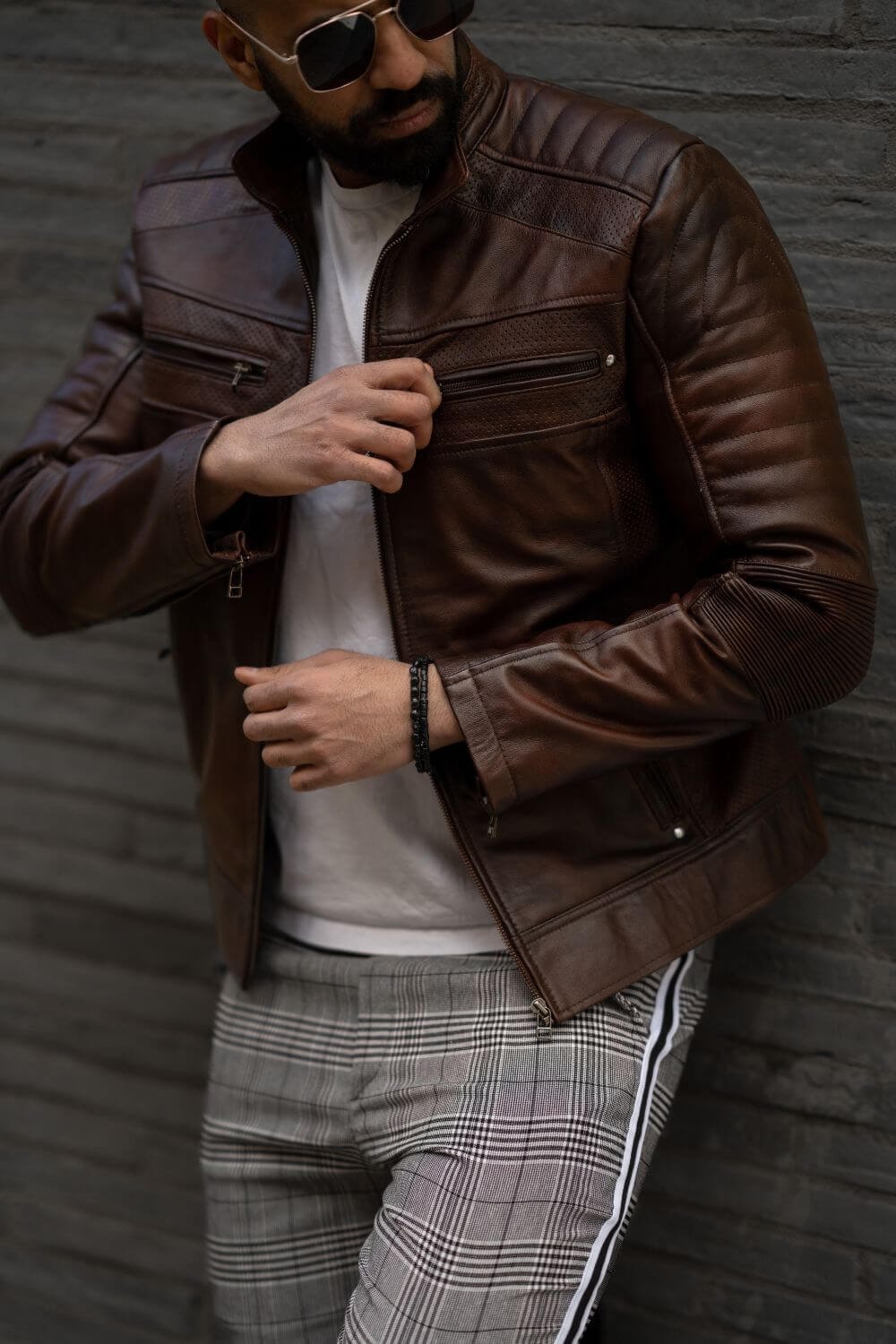 Men Leather Jackets Cafe Racer Brown Leather Jacket