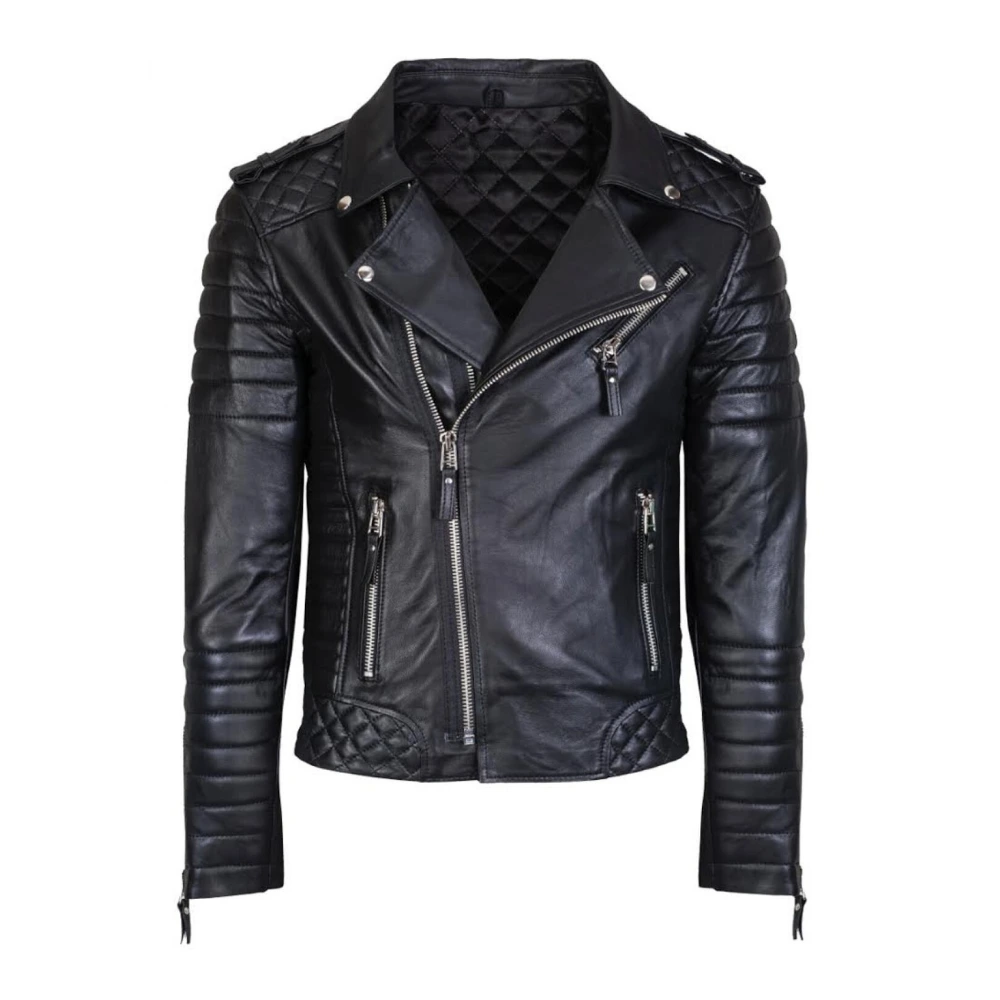 Custom Leather Jackets Men's Black Asymmetrical Biker Style Quilted Leather Jacket