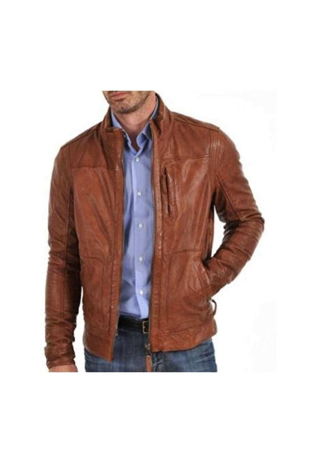 Men Leather Jackets Men's Brown Biker Sheepskin Leather Jacket