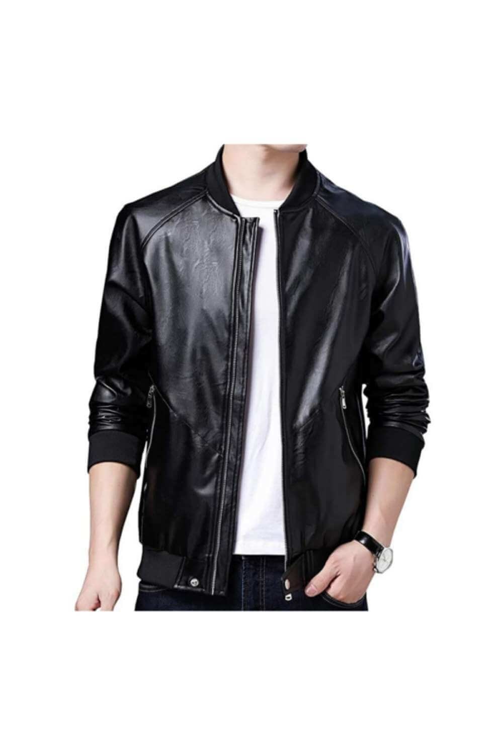 Men Bomber Jackets Hog Black Biker Leather Jacket