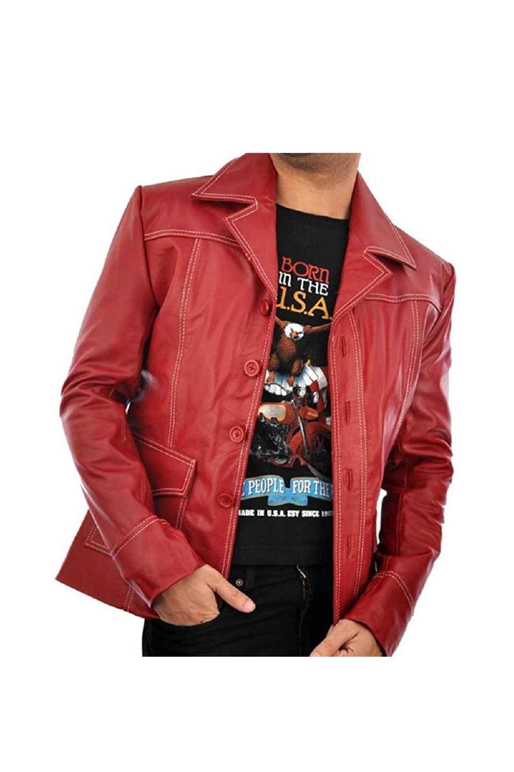 Brad Pitt Fight Club Red Leather Jacket