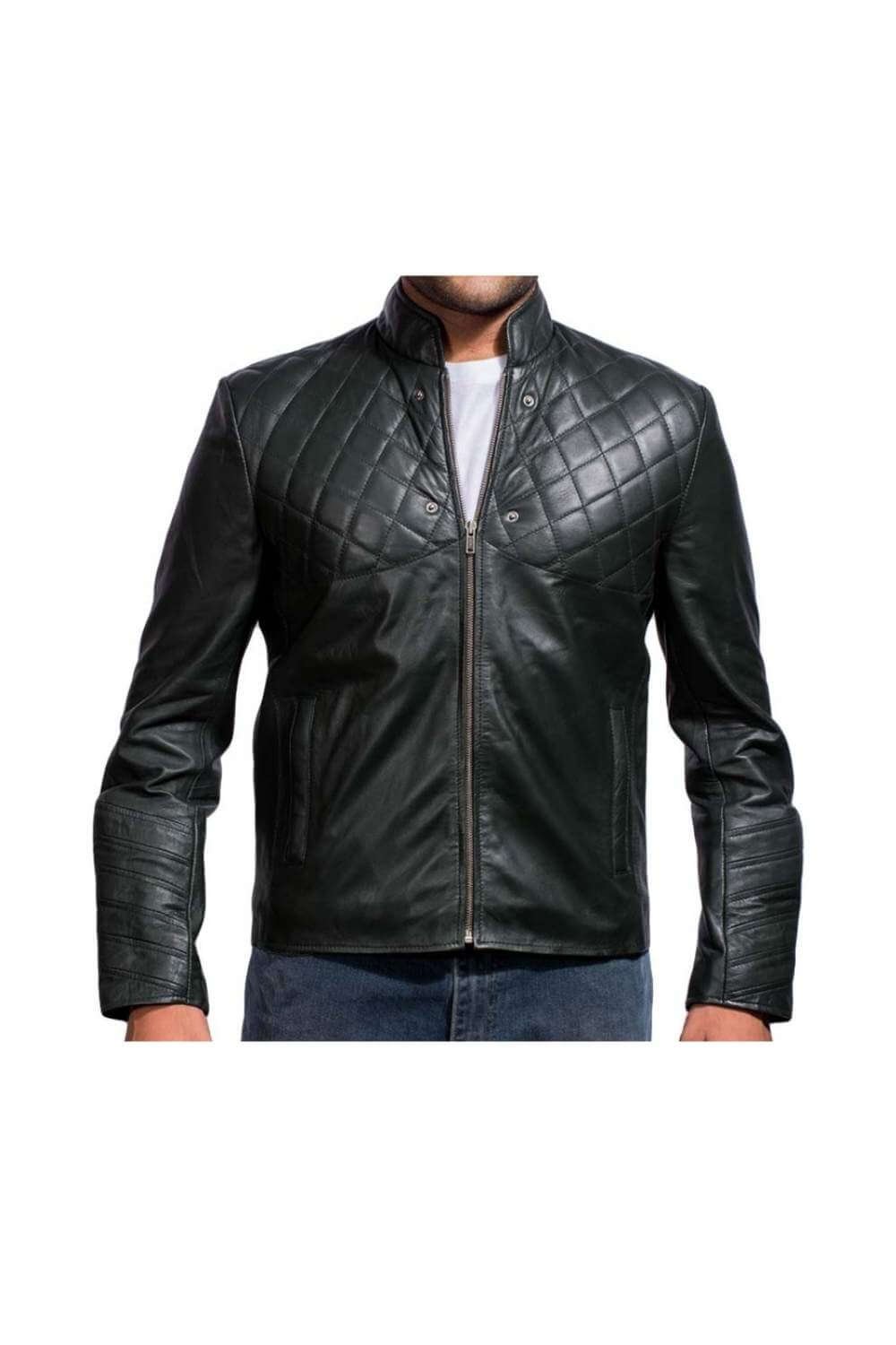Men Leather Jackets Andrew Diamond Quilted Black Leather Biker Jacket