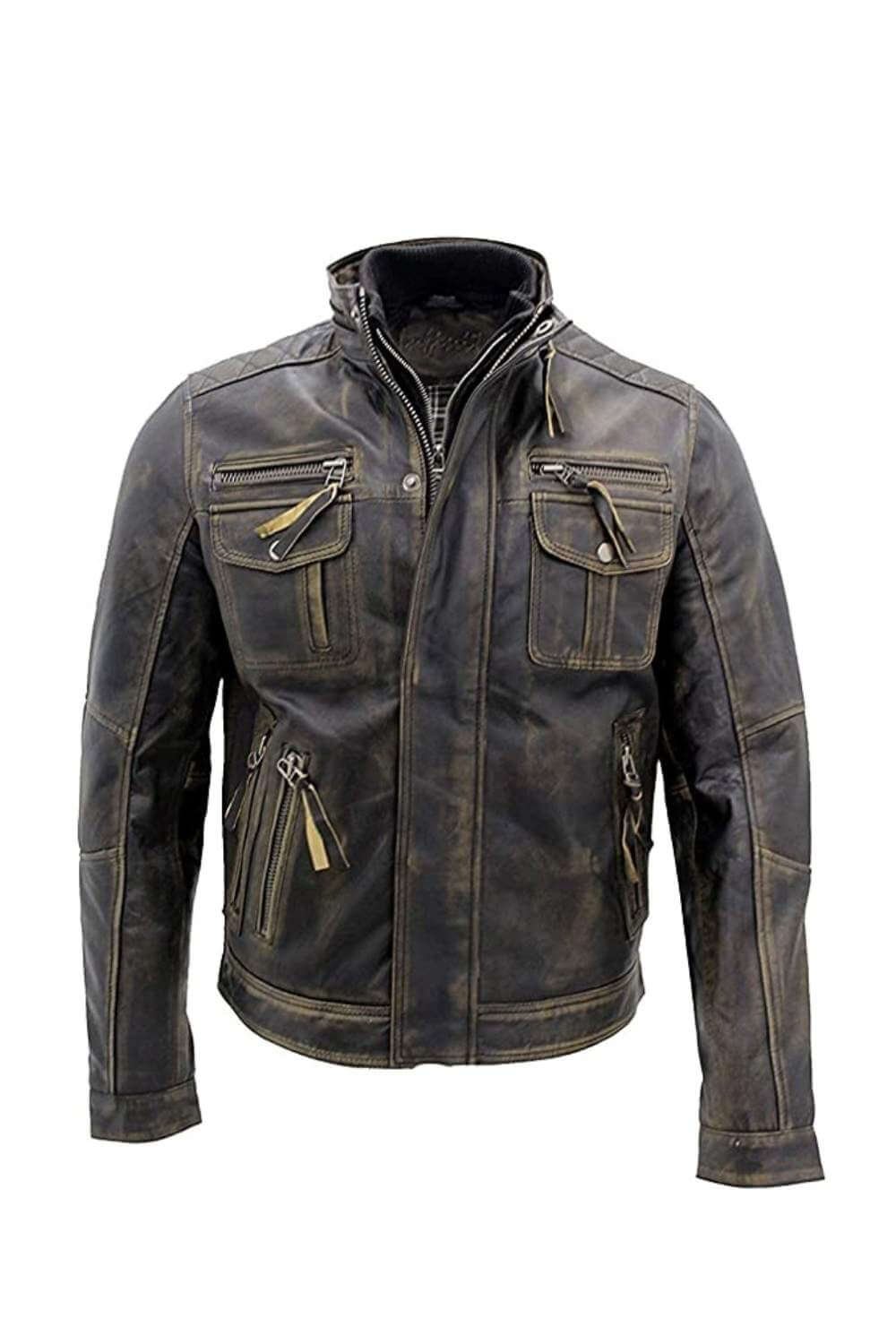 Men Leather Jackets Homer Black Distressed Cafe Racer Leather Jacket
