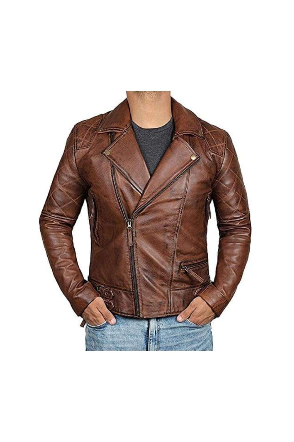 Men Leather Jackets Maxim Brown Distressed Biker Leather Jacket