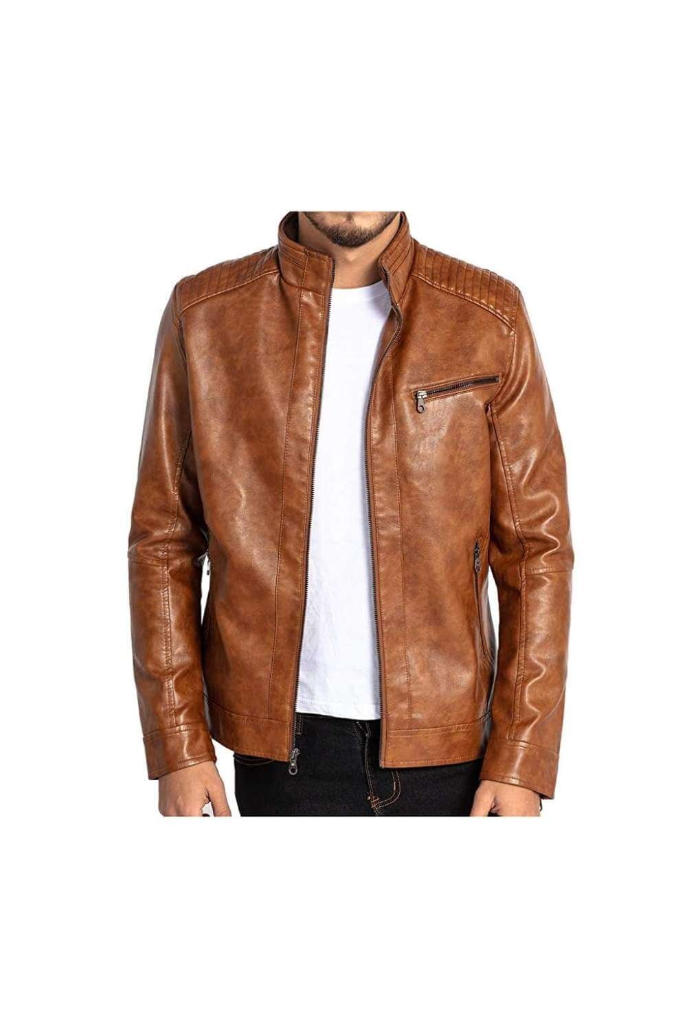Men's Biker Jackets Rampage Quilted Brown Leather Biker Jacket