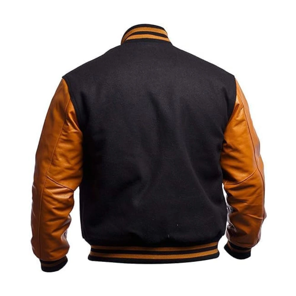Brew Caramel Black Varsity Jacket Back Brew Caramel Black Varsity Jacket - Image 2