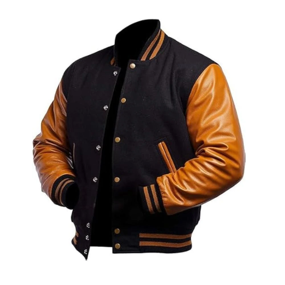 Men's Varsity Jackets Brew Caramel Black varsity Jacket