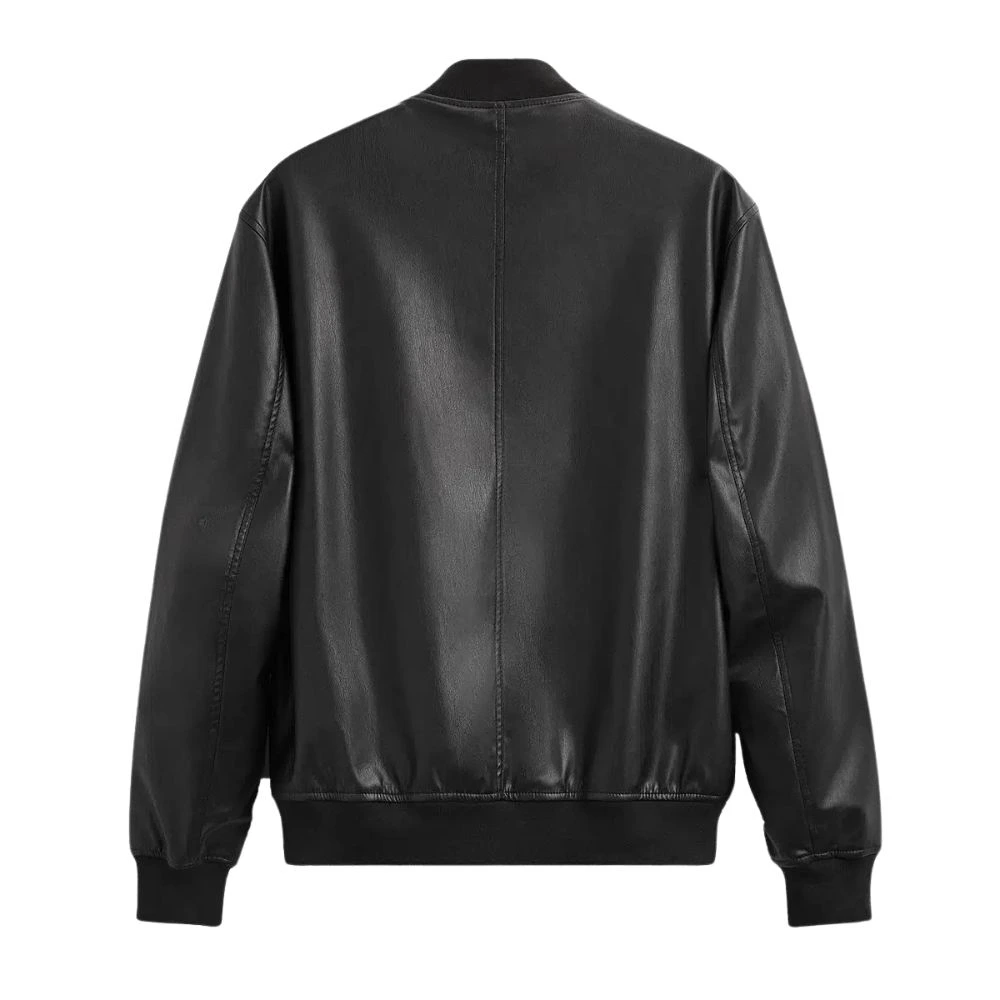 Mike Tyson Black Leather bomber Jacket Back Mike Tyson Black Leather Bomber Jacket - Image 2