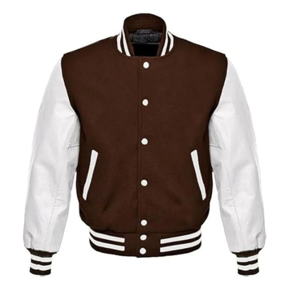 Men's Varsity Jackets White and Brown Varsity Jacket