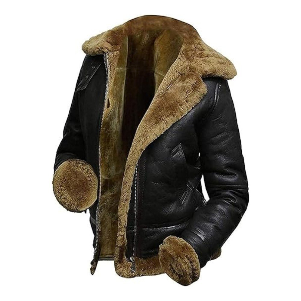 Women's Sheepskin Shearling Style Flying Aviator Fur Jacket With Hood Front Women's Sheepskin Shearling Style Flying Aviator Fur Jacket With Hood - Image 3