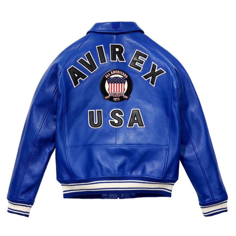 Men Bomber Jackets Men's Avirex Blue Flight American Varsity Leather Jacket